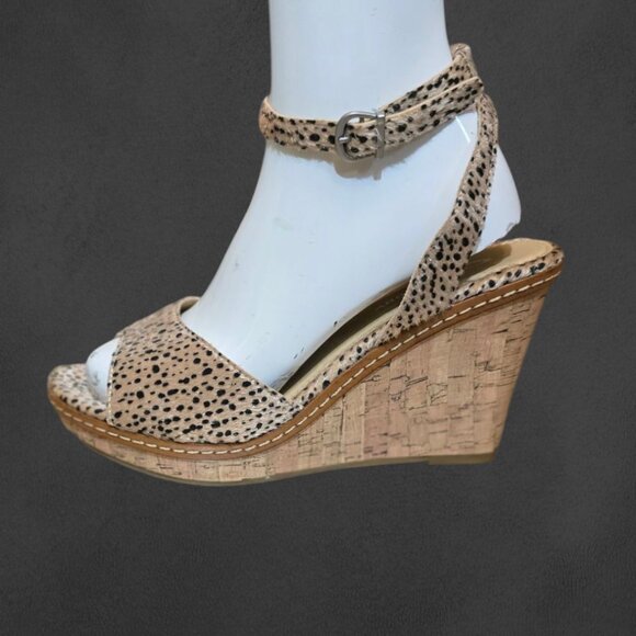 Leopard Print Wedge Peep Toe CL by LAUNDRY Sandal sz 8.5/9 - Picture 1 of 7